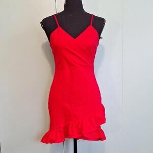 Lulus Red Cross Front Ruffle Dress Size Small